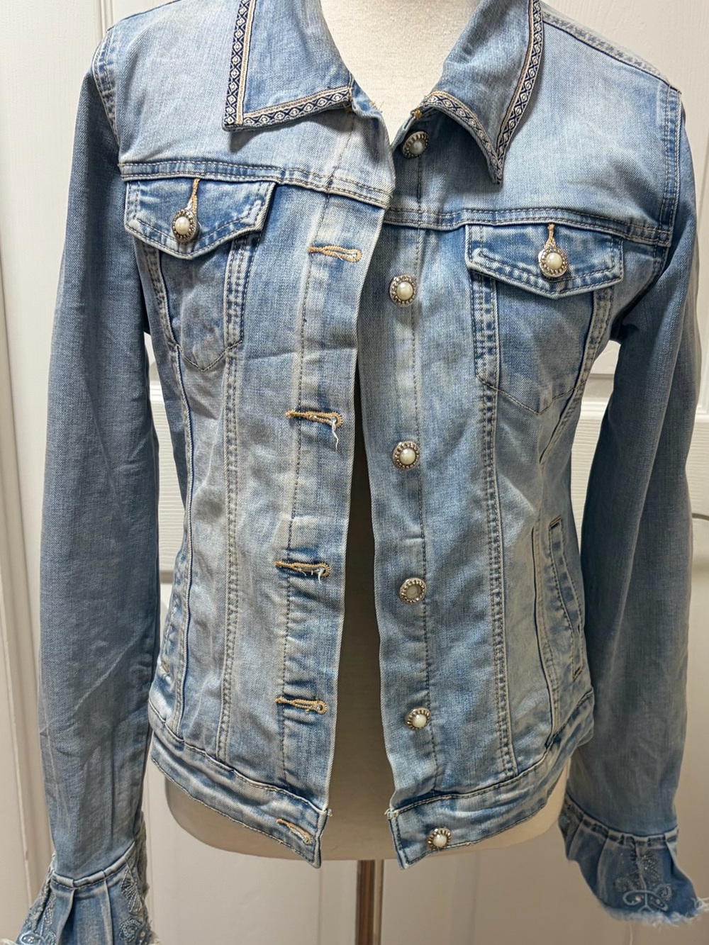 Light Blue Denim Jacket - Women beads sequences and more!